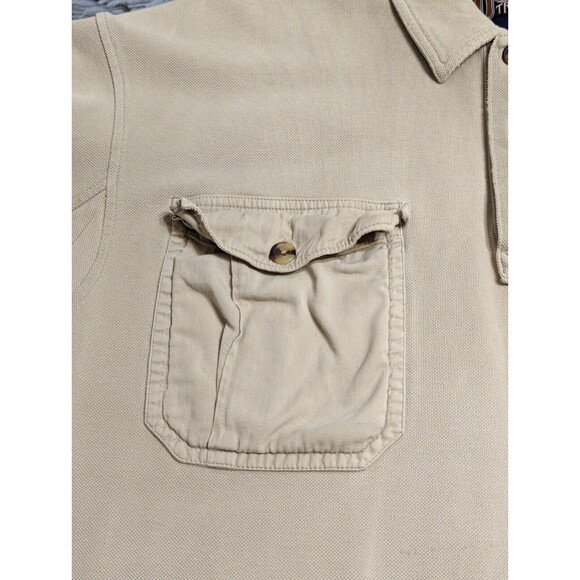 Duluth Trading Polo Shirt Mens XL Tan Beige Short Sleeve Heavy Cotton Read Cond. - Picture 3 of 9